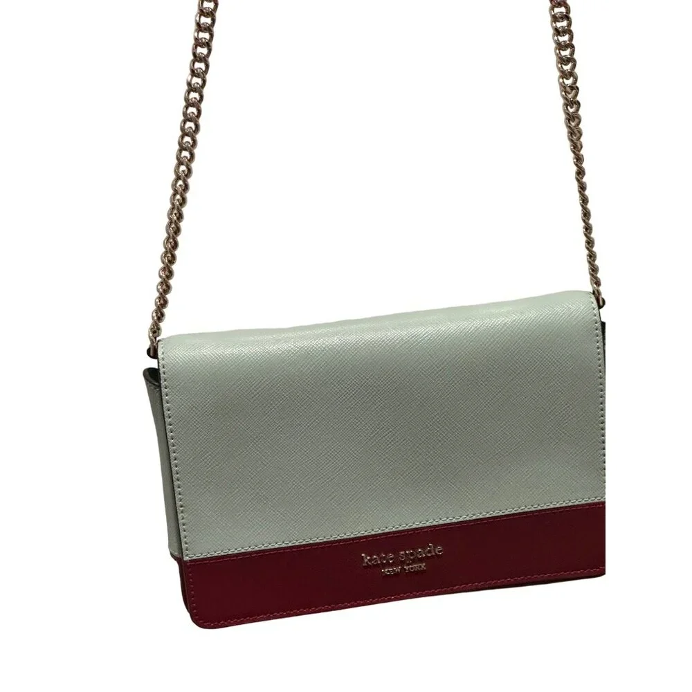 Kate Spade Crossbody Wallet On A Chain Leather Light Blue & Brown 5.25x7.5